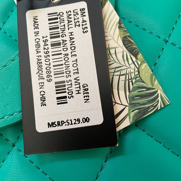 FIRM. $129 Badgley Mischka Diamond Purse, Vegan Leather Studded Branded Gunmetal - Picture 2 of 14